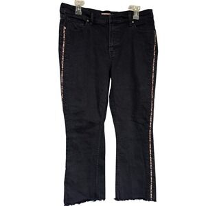 Johnny Was Embroidered Black Wash Denim Jeans Frayed Hem Boho Chic Women's